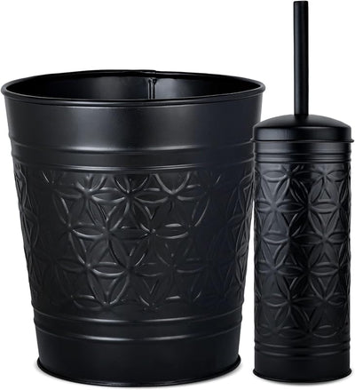 Set accesorios baño metal negro cepillo inodoro