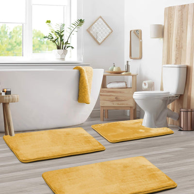 Set 3 Alfombras Baño Espuma Viscoelástica Antiderrap Dorado