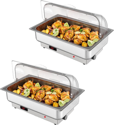 2 Pzas Calentador Alimentos Acero Inox 4.5qt Tapas Transparentes