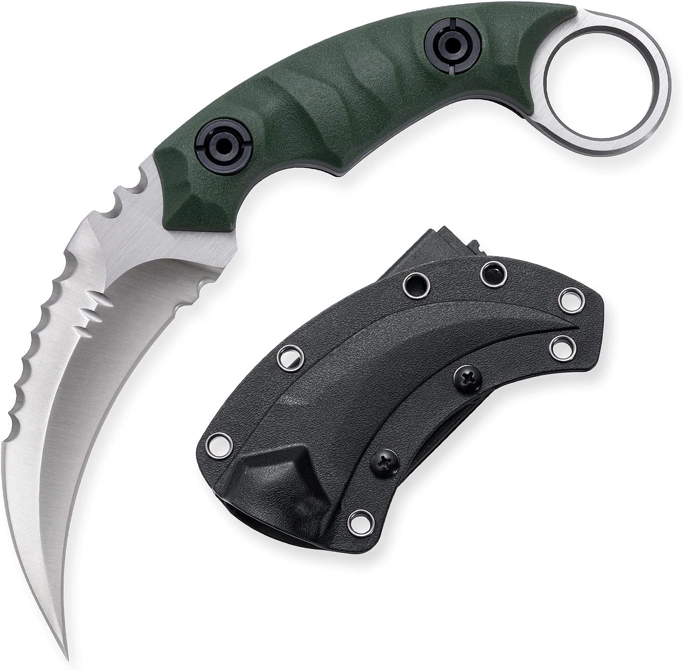 Cuchillo táctico EDC hoja D2 mango G10 funda Kydex verde