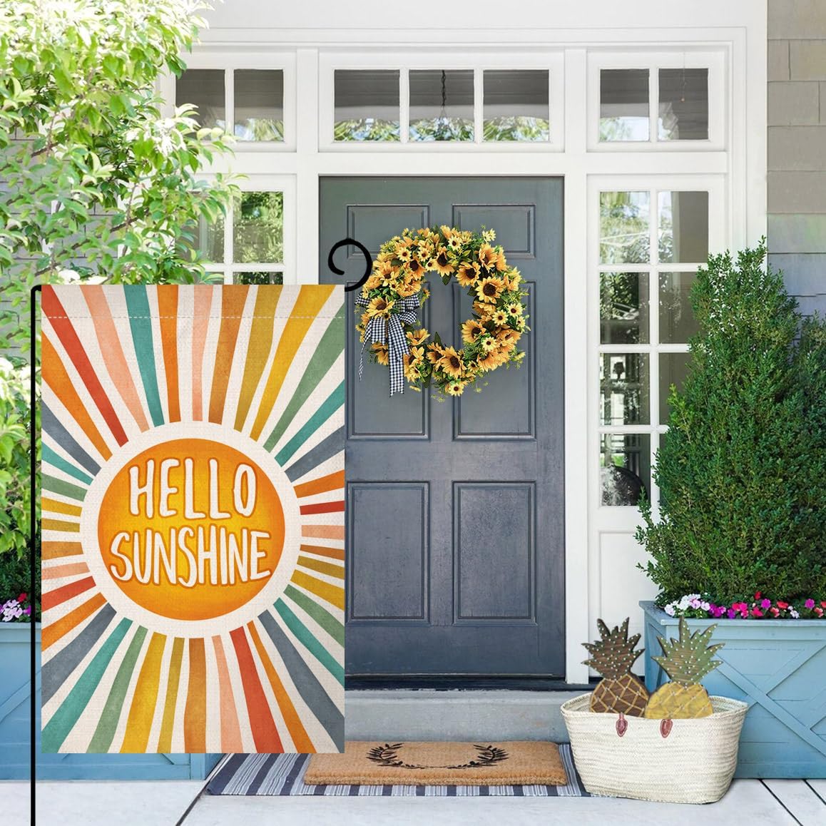 Bandera jardín 12x18pulg Hello Sunshine doble cara