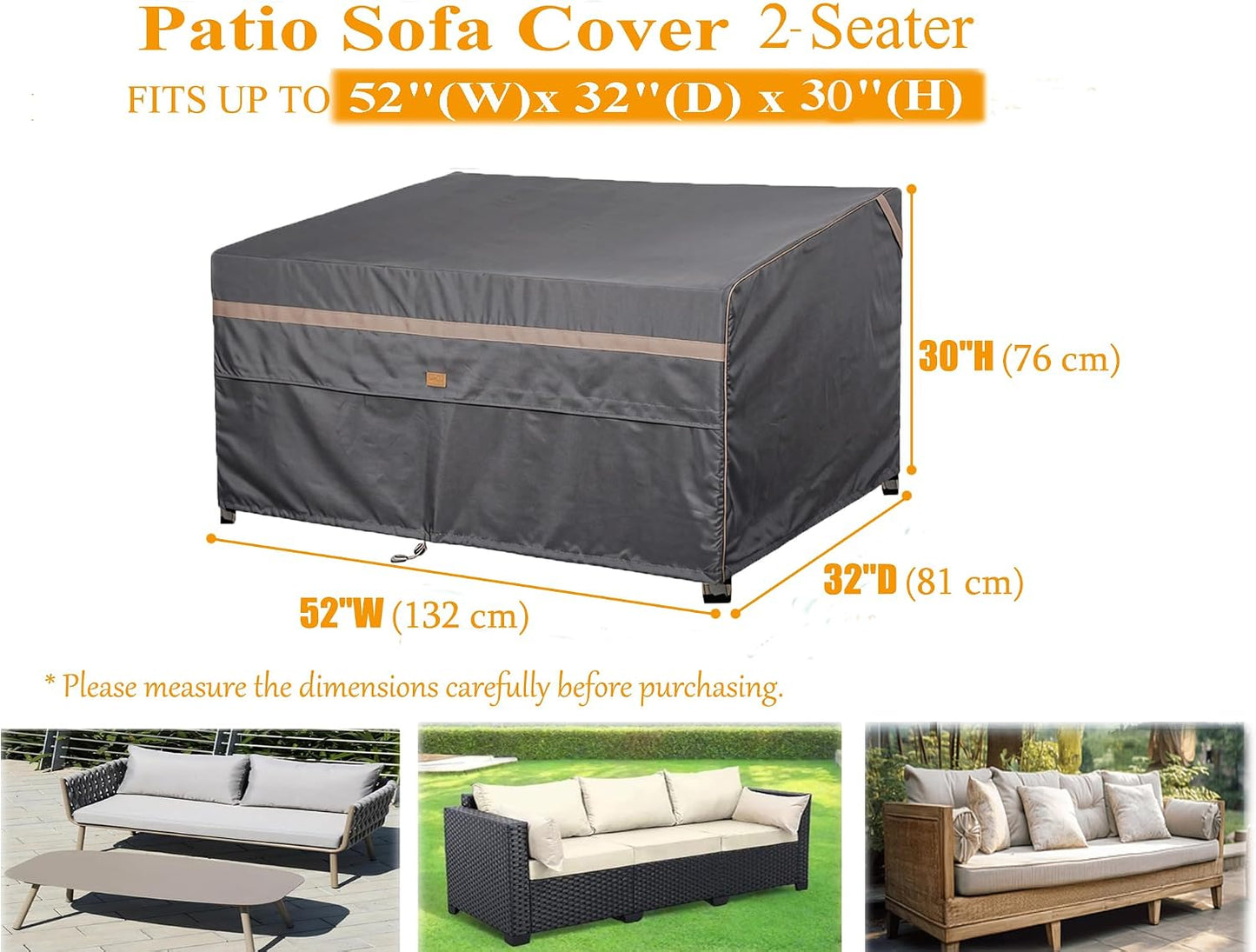 Funda impermeable sofá biplaza patio 52x32" UV resistente