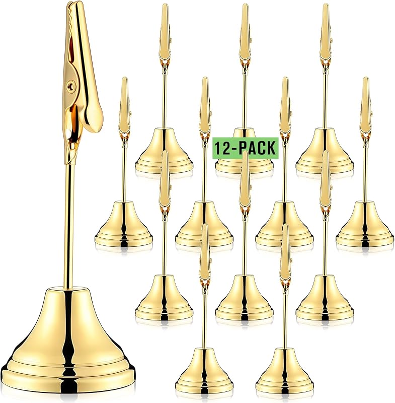 12 Soportes Números Mesa 3pulg Clip Metal Dorado