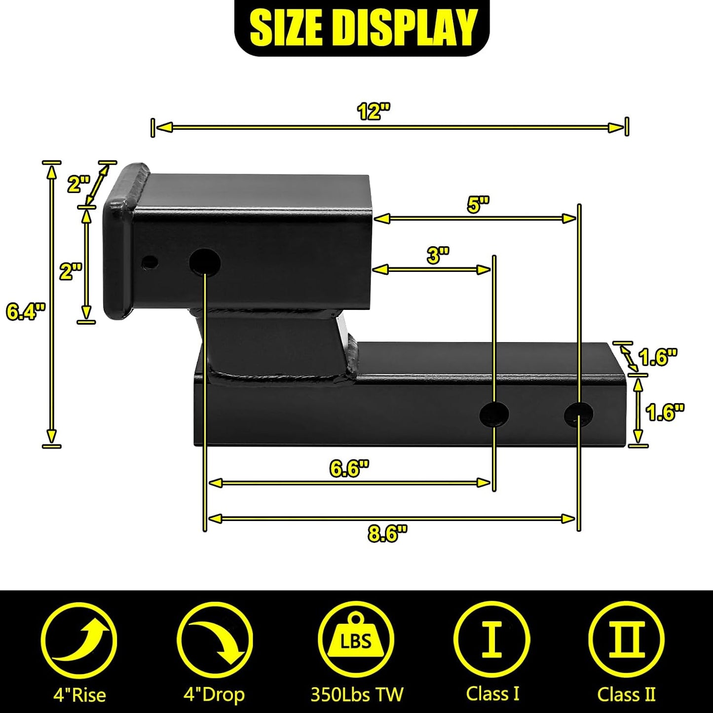 Adaptador elevador enganche remolque 8-10" 7500lbs negro
