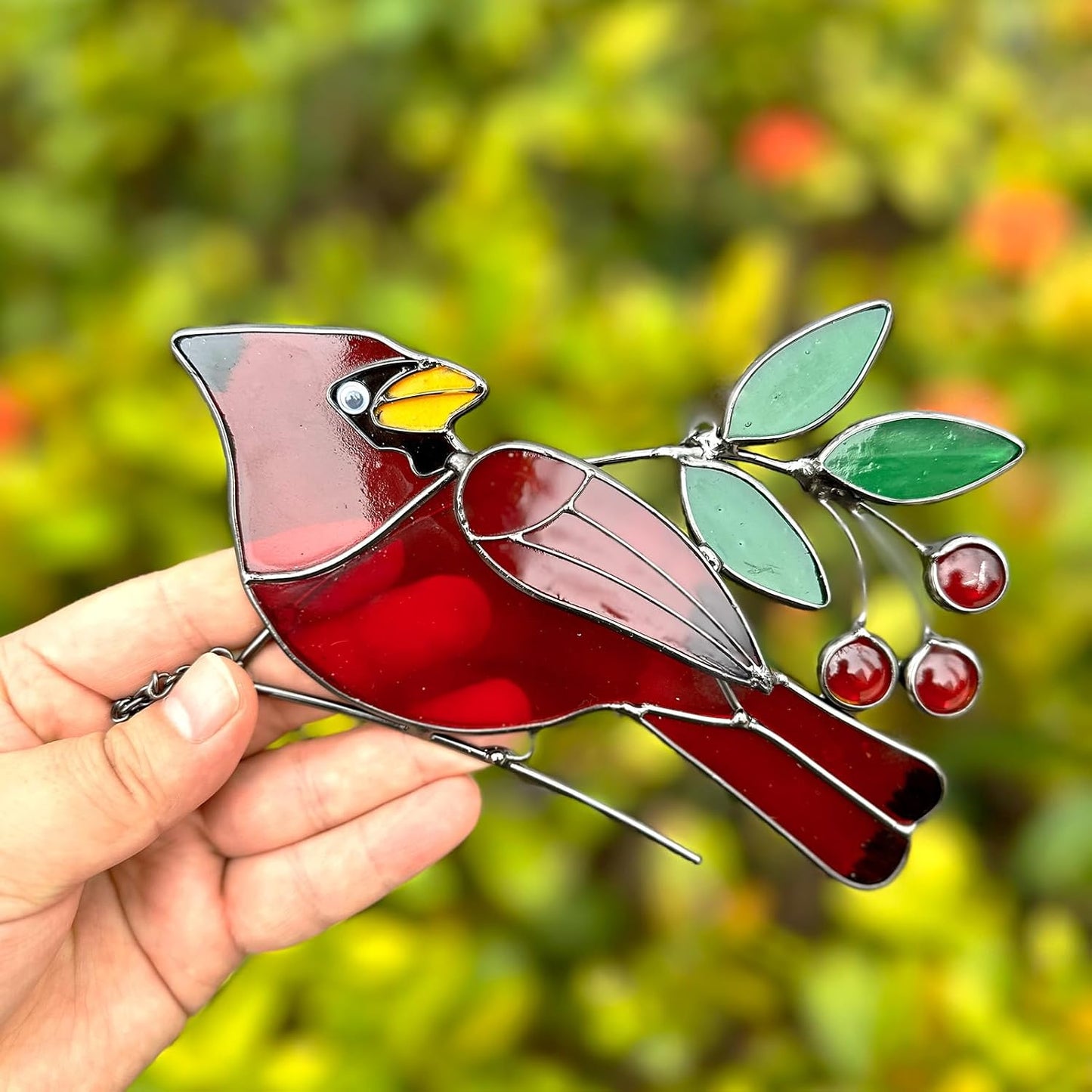 Adornos pájaros rojos vitrales decoración cardenal para casa