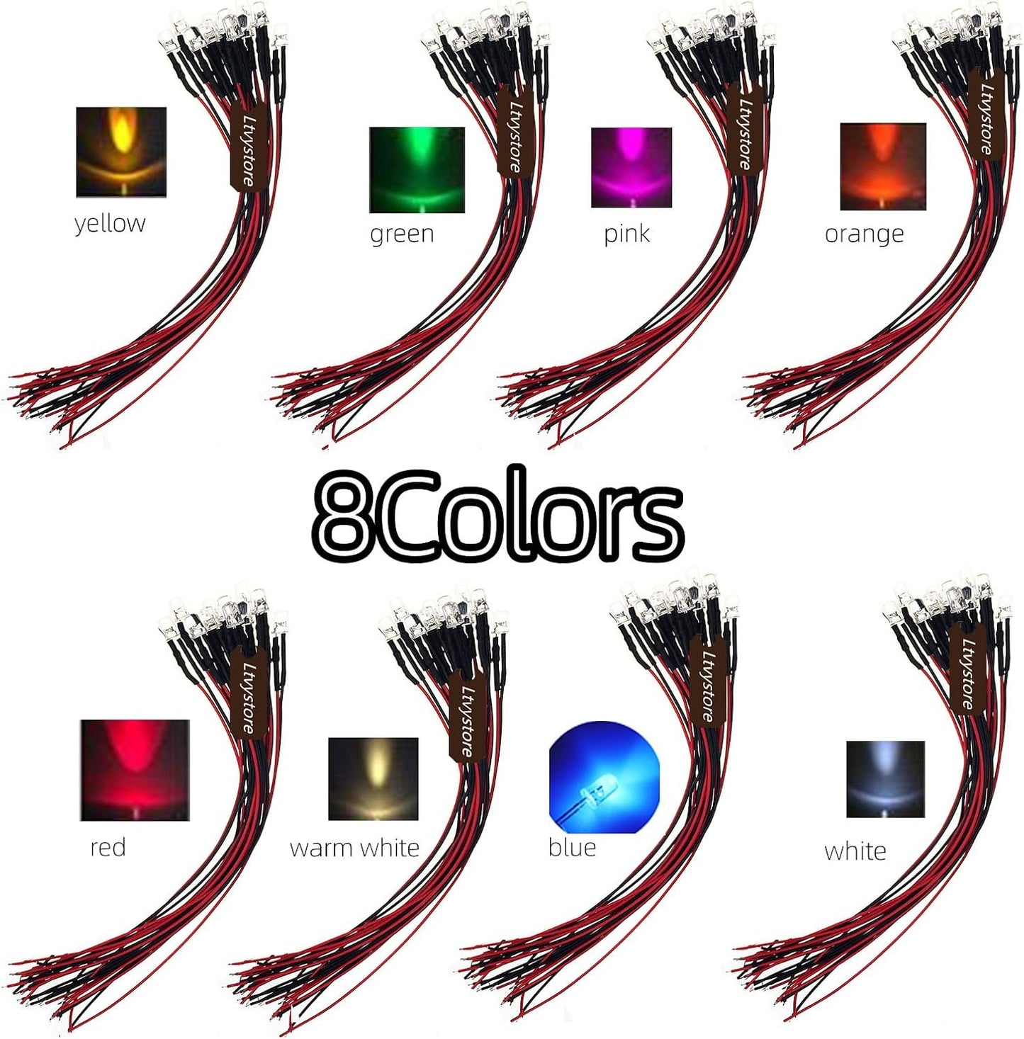 80 Pzas LED 3mm 5V 8 Colores Plástico Clip Titular