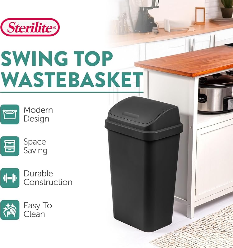 8 Cubos Basura 13gal Tapa Oscilante Negro Cocina Baño
