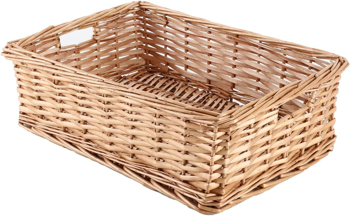 Cesta mimbre tejida rectangular con asa para baño dormitorio