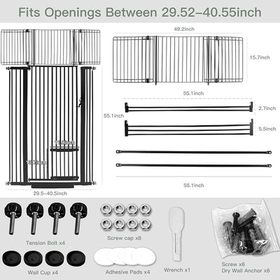 Puerta alta ajustable para mascotas 29.55-40.55" negro
