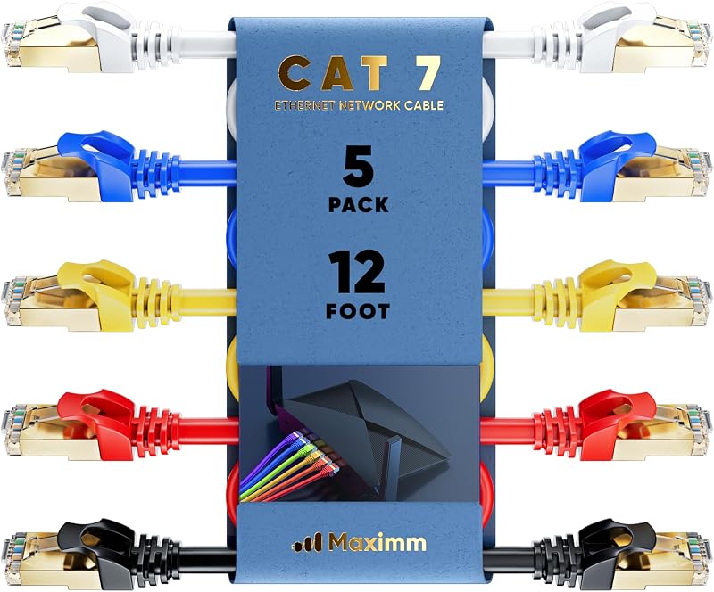 Cable Ethernet Cat7 12ft pack 5 conectores RJ45
