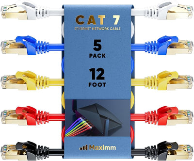 Cable Ethernet Cat7 12ft pack 5 conectores RJ45