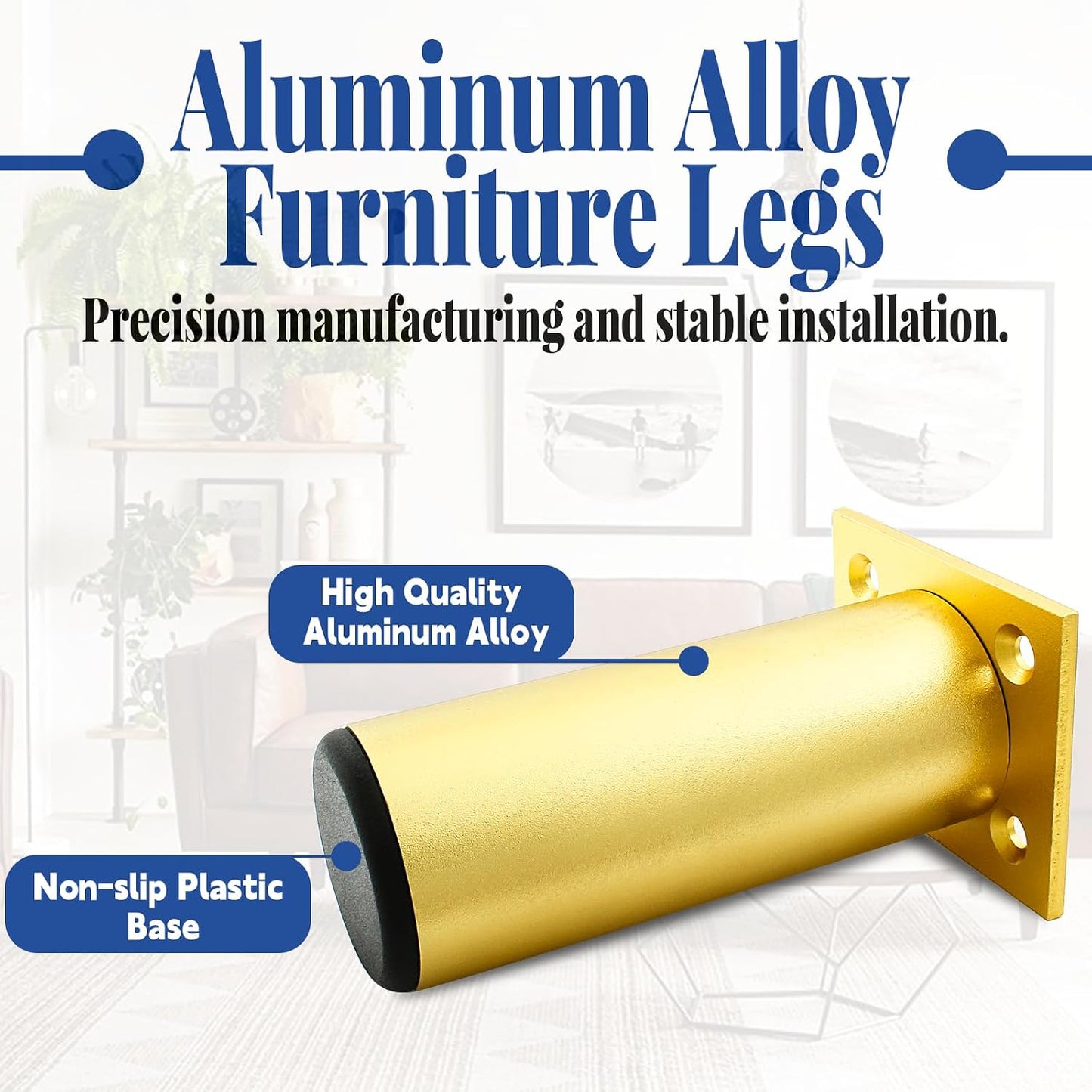 4 Pzas Patas Muebles Aluminio 4pulg Ajustables 1.5pulg