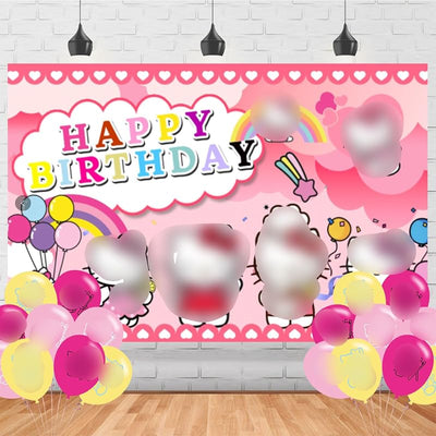 Fondo fiesta cumpleaños gatito dibujos animados 5x3ft