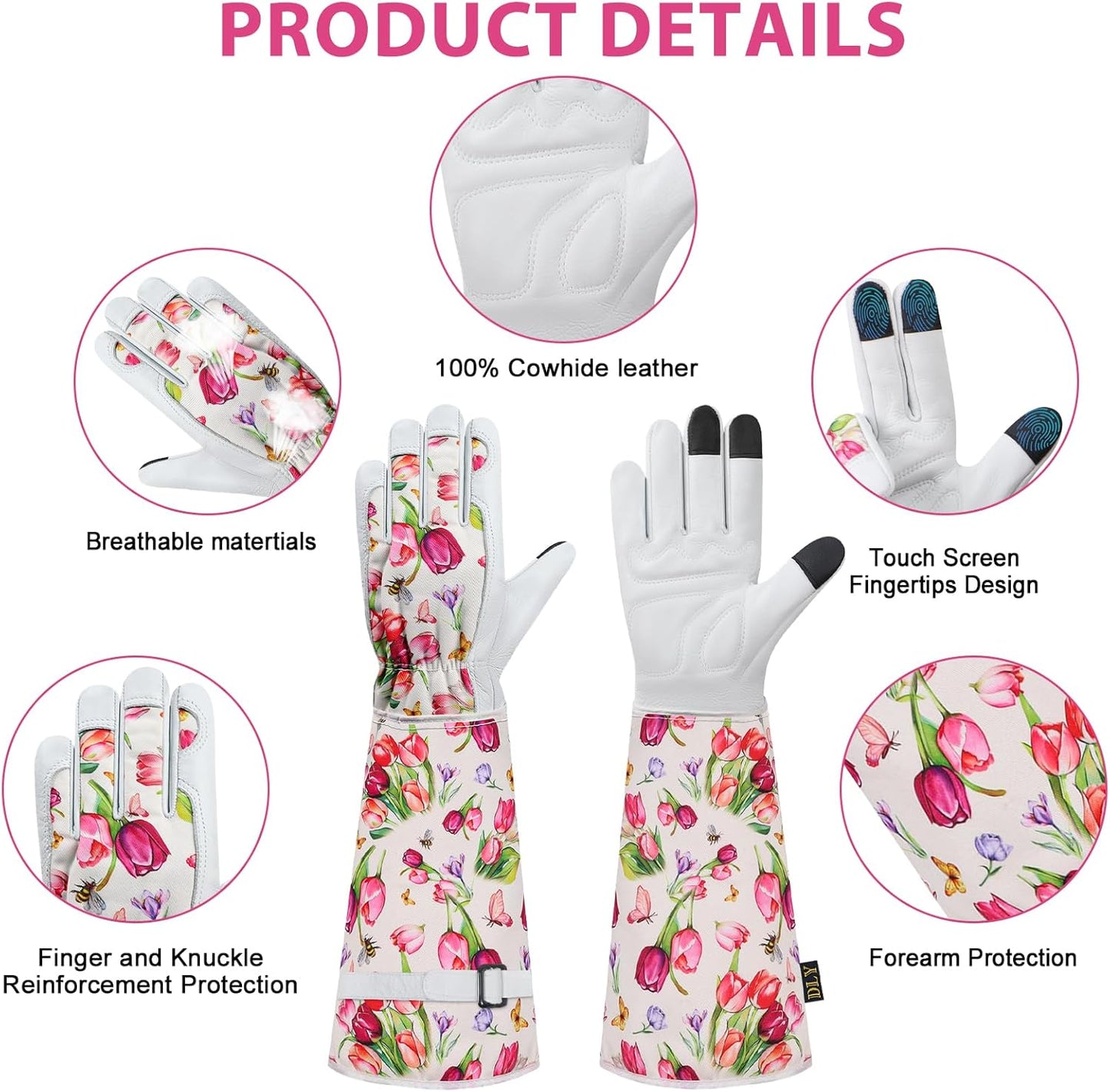 Guantes jardinería mujer cuero vaca transpirable l blanco