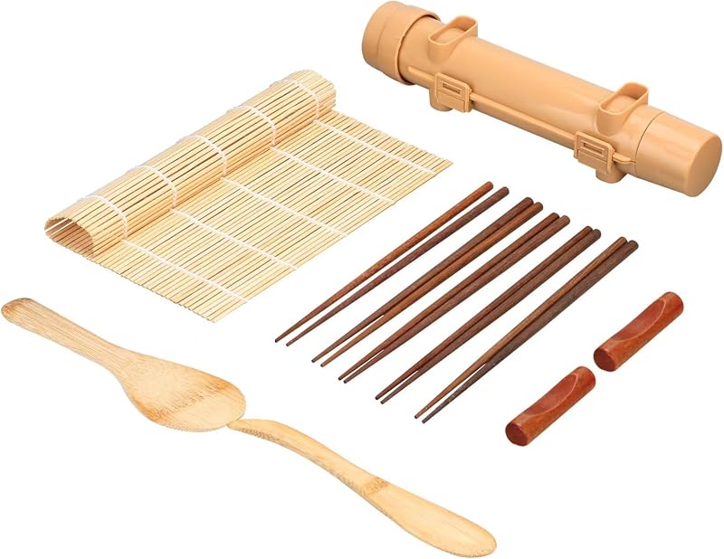 Kit fabricación sushi bambú bazuca arroz palillos soportes paleta