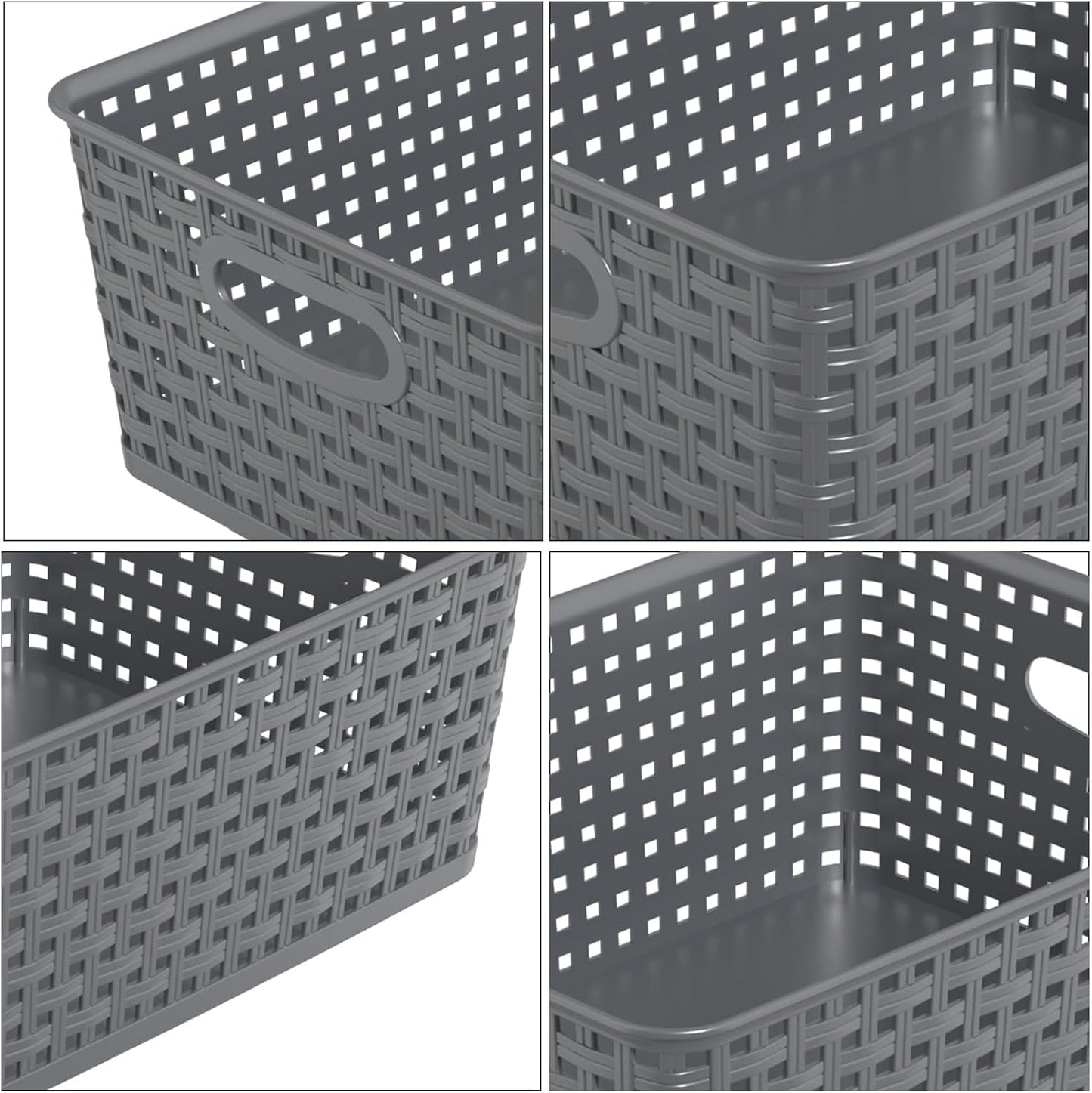 4 Cestas Almacenamiento Plástico Gris Tejida
