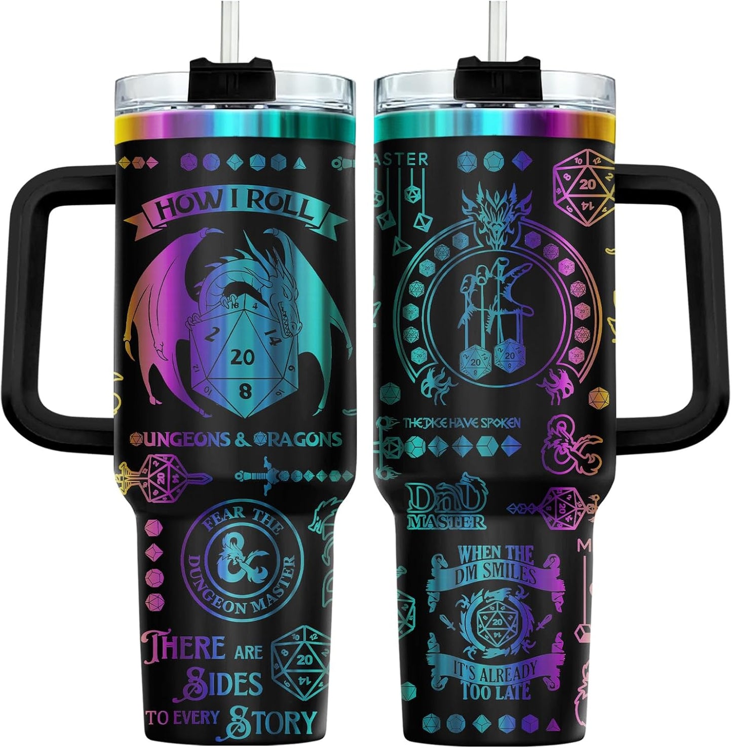 Vaso con asa y pajita 40oz grabado dragón regalo jugador