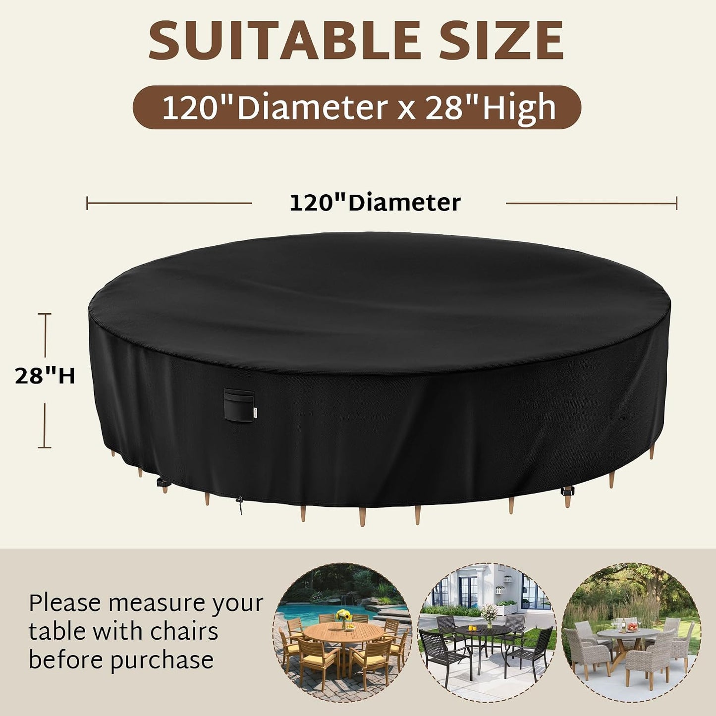 Funda redonda para muebles patio 120x28" 600D impermeable