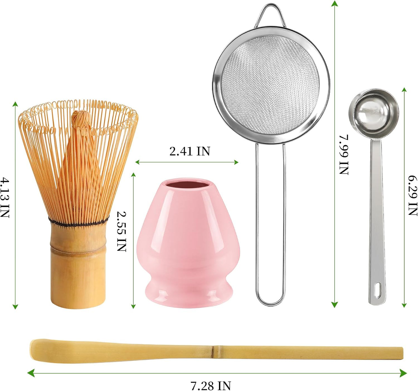 Kit Batidor Matcha Chasen Cerámico Soporte Rosa