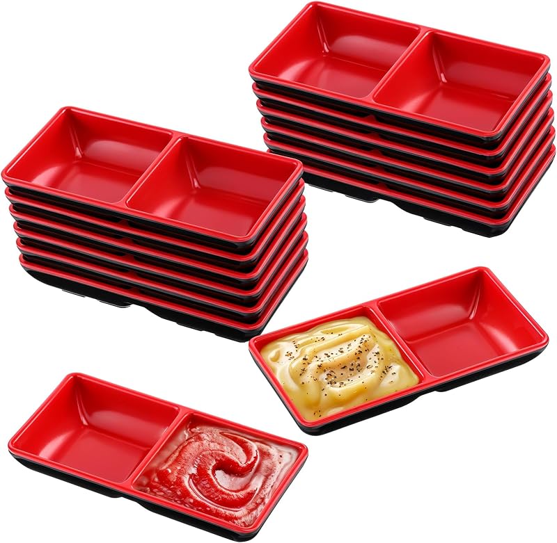 Set 14 Cuencos Salsa Doble Comp. Plato Soja Negro/Rojo