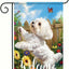 Bandera jardín perro maltés flores 12x18 doble cara