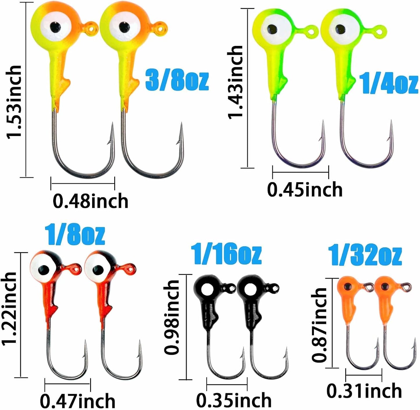 Set 30 Pzas Cabezas Plantilla Pesca 1/32-3/8 oz