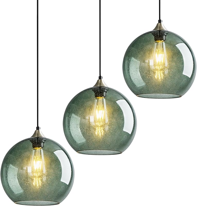 Lámpara colgante globo vidrio gris verde para cocina isla