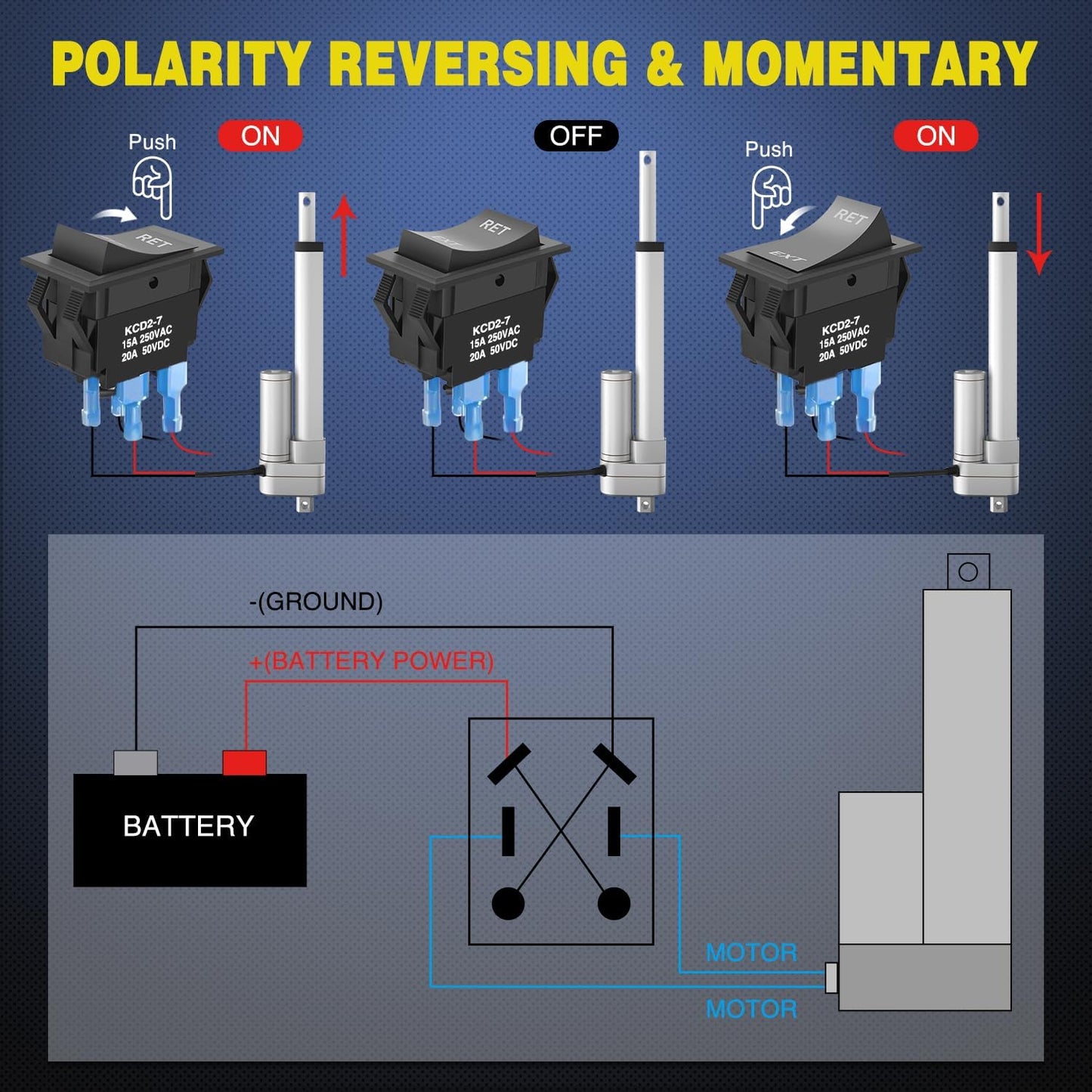 Interruptor palanca 12VDC 20A 3 posiciones control motor