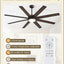 Ventilador techo 65pulg bronce luces control remoto motor CC