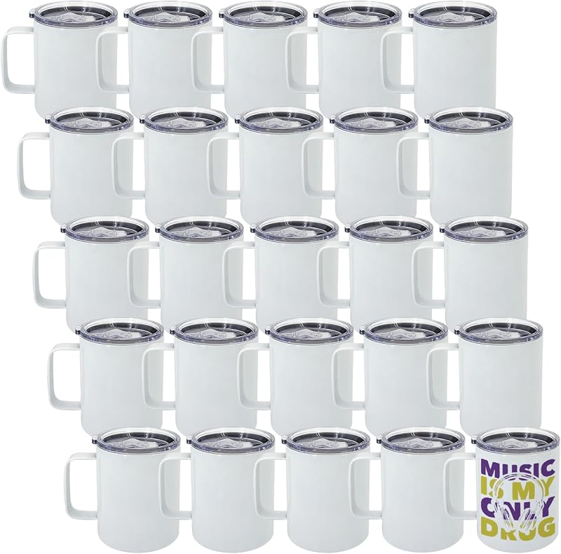 25 Tazas Sublimación 12oz Acero Inox con Tapa Popote
