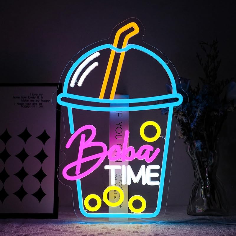 Letrero neón luz LED té Boba para cafetería bar cocina