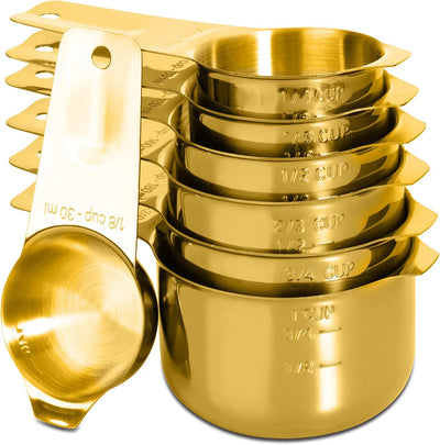 7 Pzas Tazas Medidoras Acero Inox Dorado
