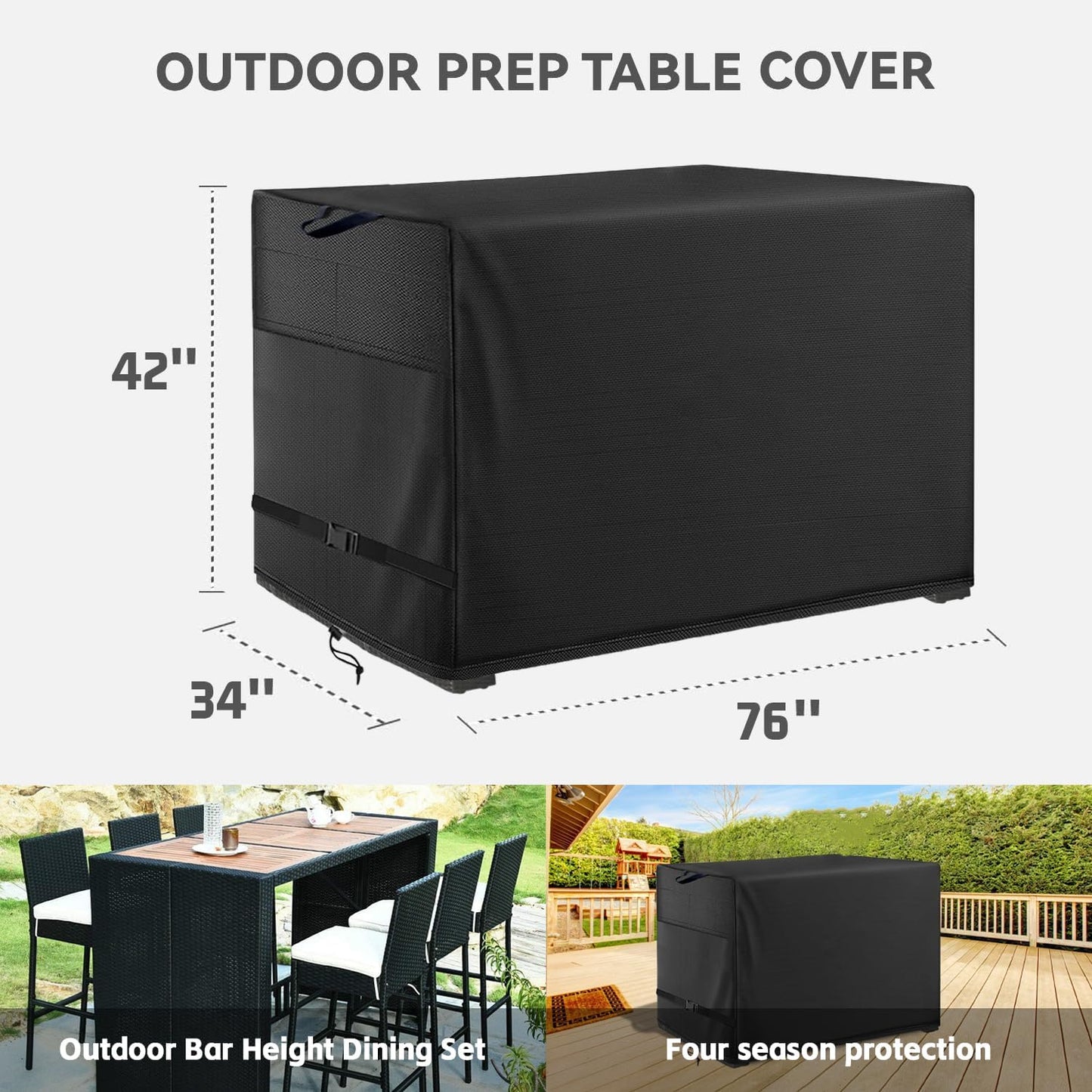 Funda mesa alta mimbre 76x34x42" negro impermeable