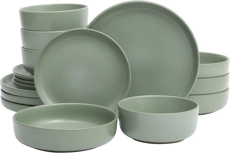 Set 16 Pzas Vajilla Cerámica Doble Tazón Verde