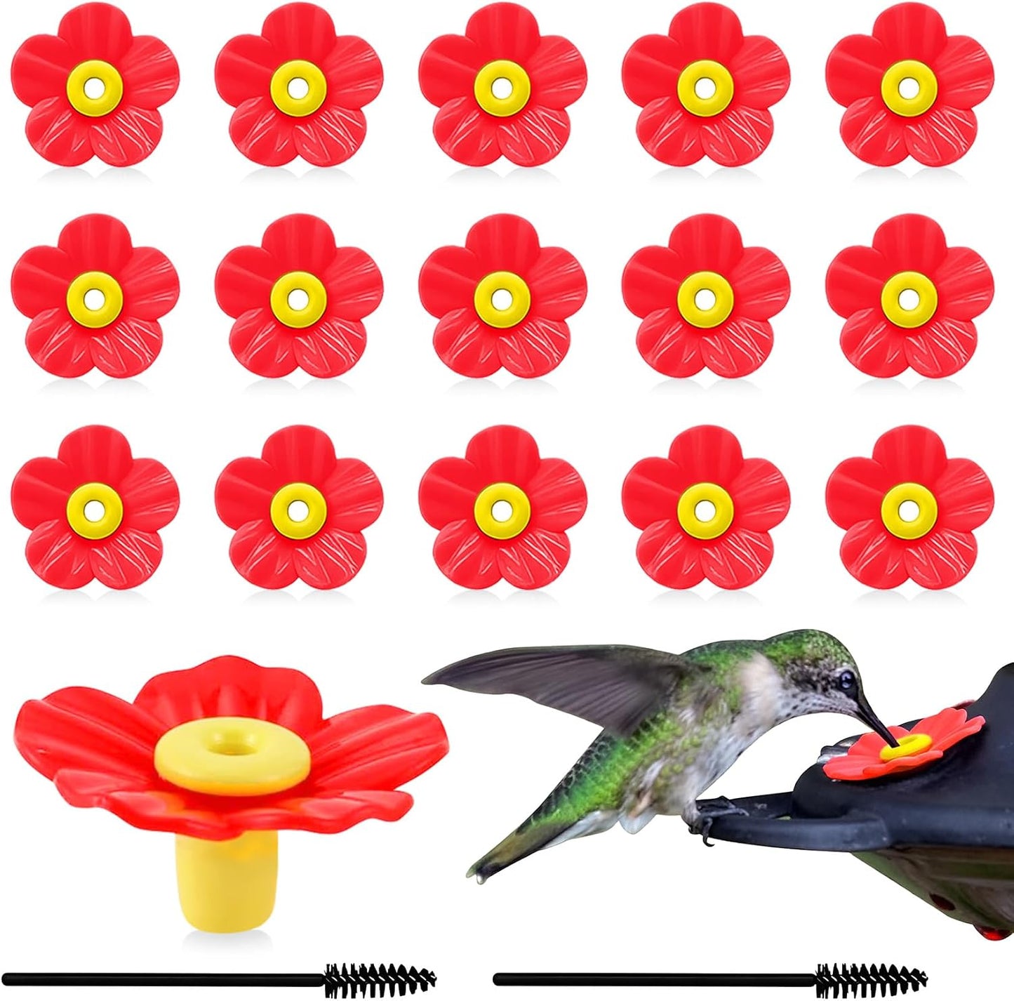 16 Flores Repuesto Alimentador Colibríes con Cepillos Limpieza