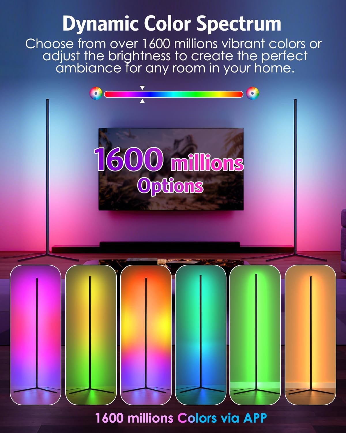 Lámpara pie LED RGB 64.5pulg control remoto 16M colores