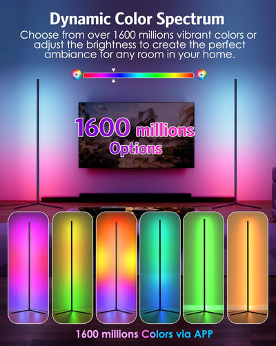Lámpara pie LED RGB 64.5pulg control remoto 16M colores