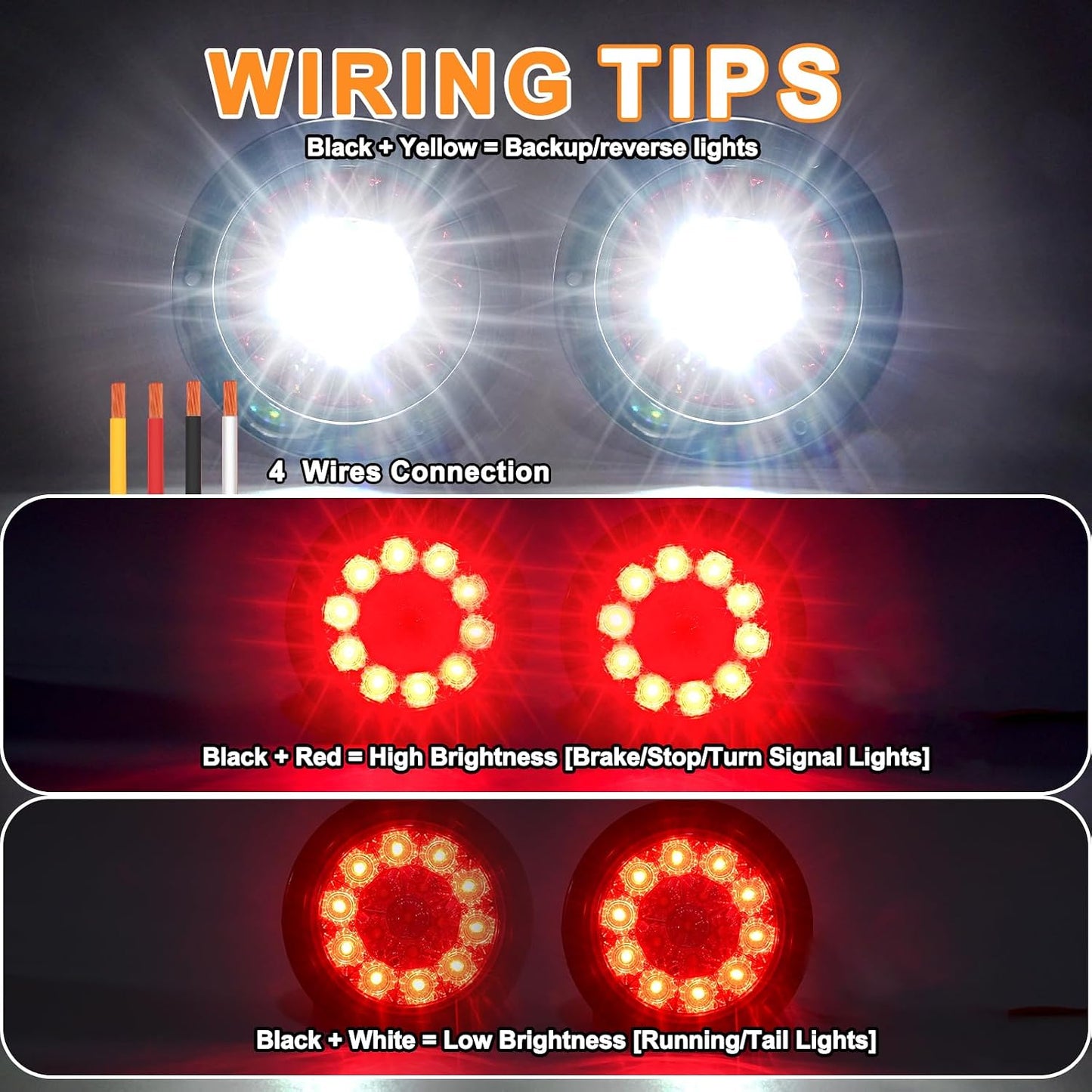 4 Pzas Luces Traseras LED Redondas Camión 16 LEDs Freno Reversa