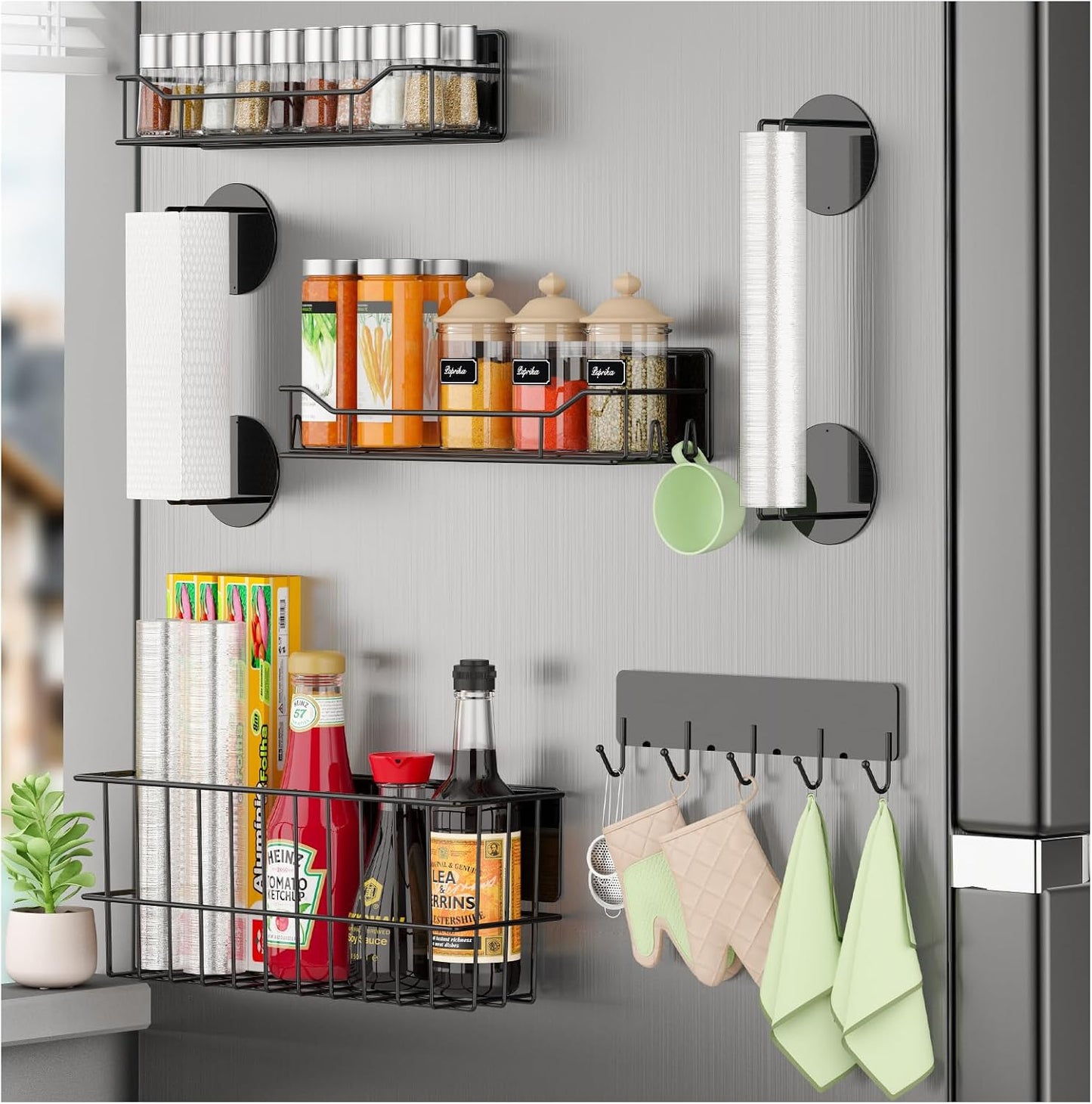 Estante magnético para especias cocina 6 pzas negro