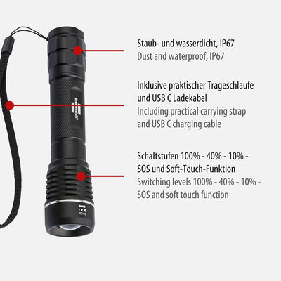 Linterna USB recargable CREE-LED IP67 600lm 26h