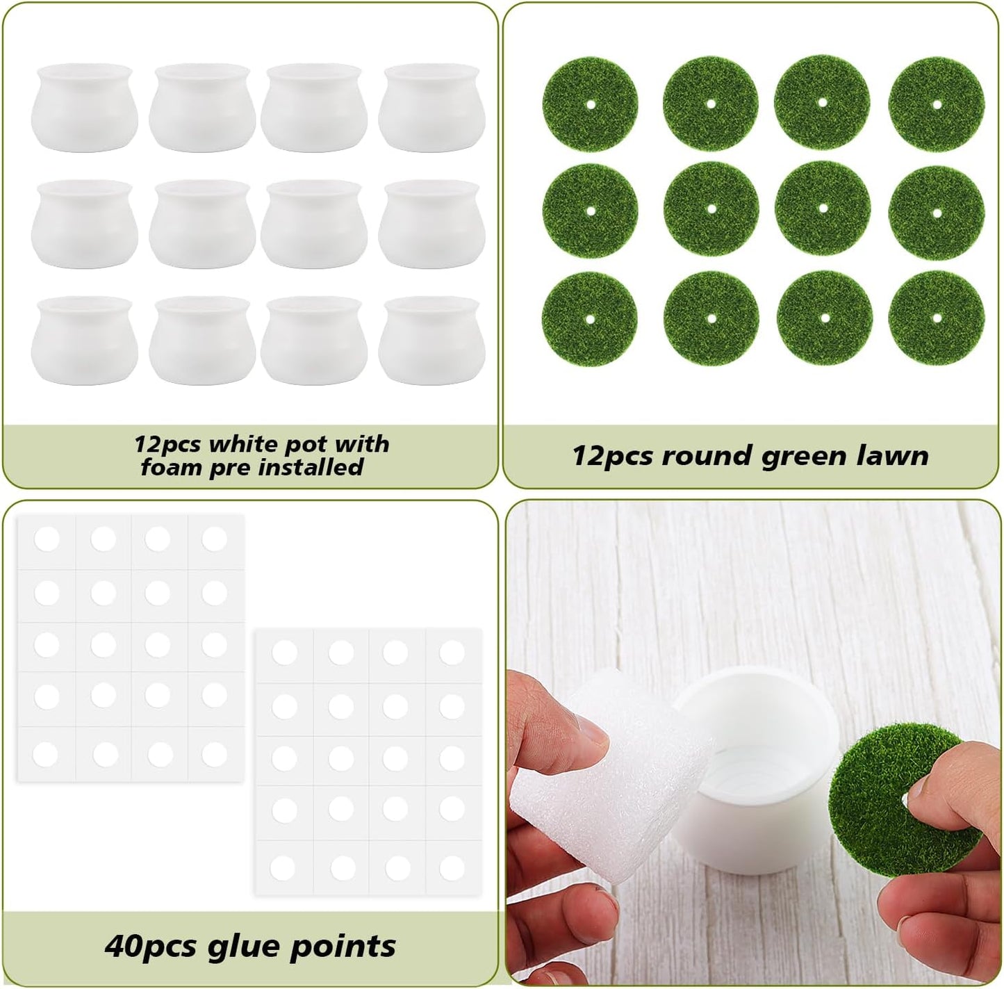 Macetas plástico espuma césped simulado set 12 decoración