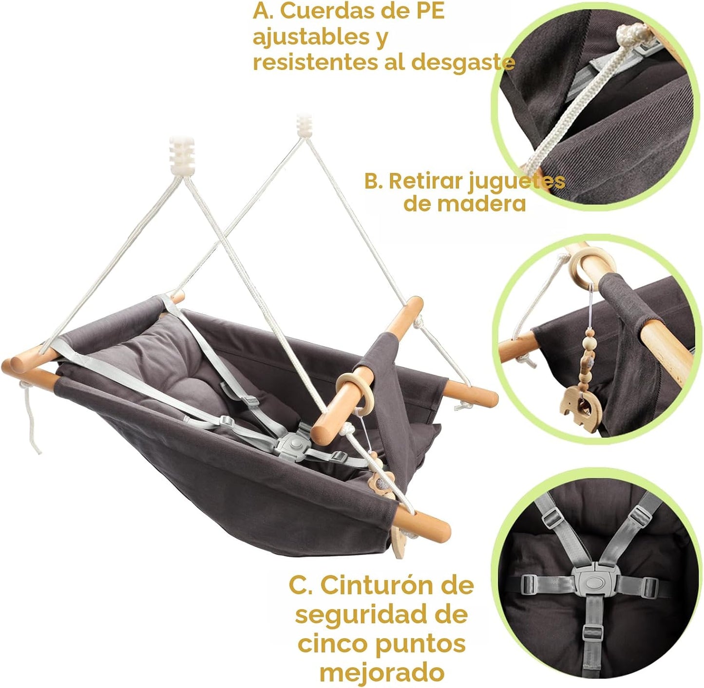 Columpio bebé ajustable con cinturón 5 puntos