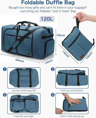 Bolsa viaje plegable 120L con compartimento zapatos