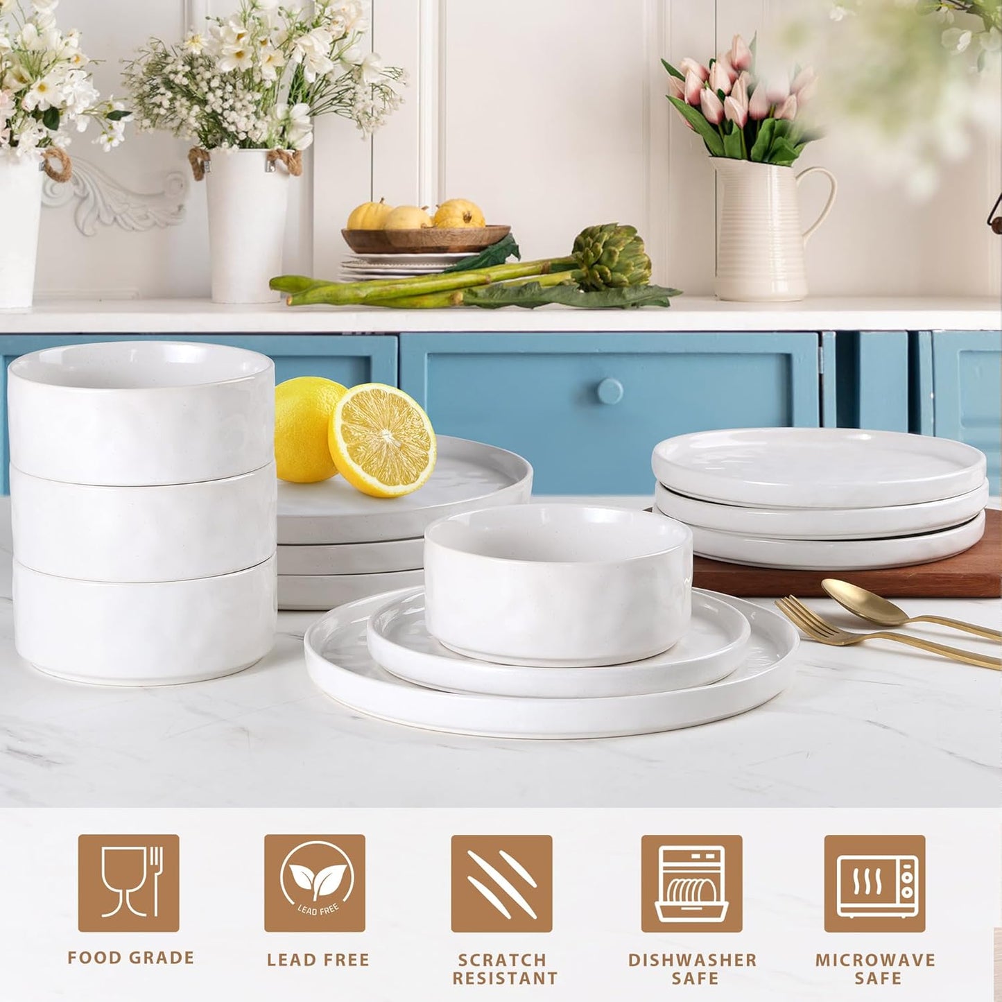 Set 16 Pzas Vajilla Cerámica Moteada Mesa Comedor