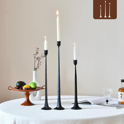 3 Candelabros Hierro Negro Velas LED Decoración Mesa Comedor