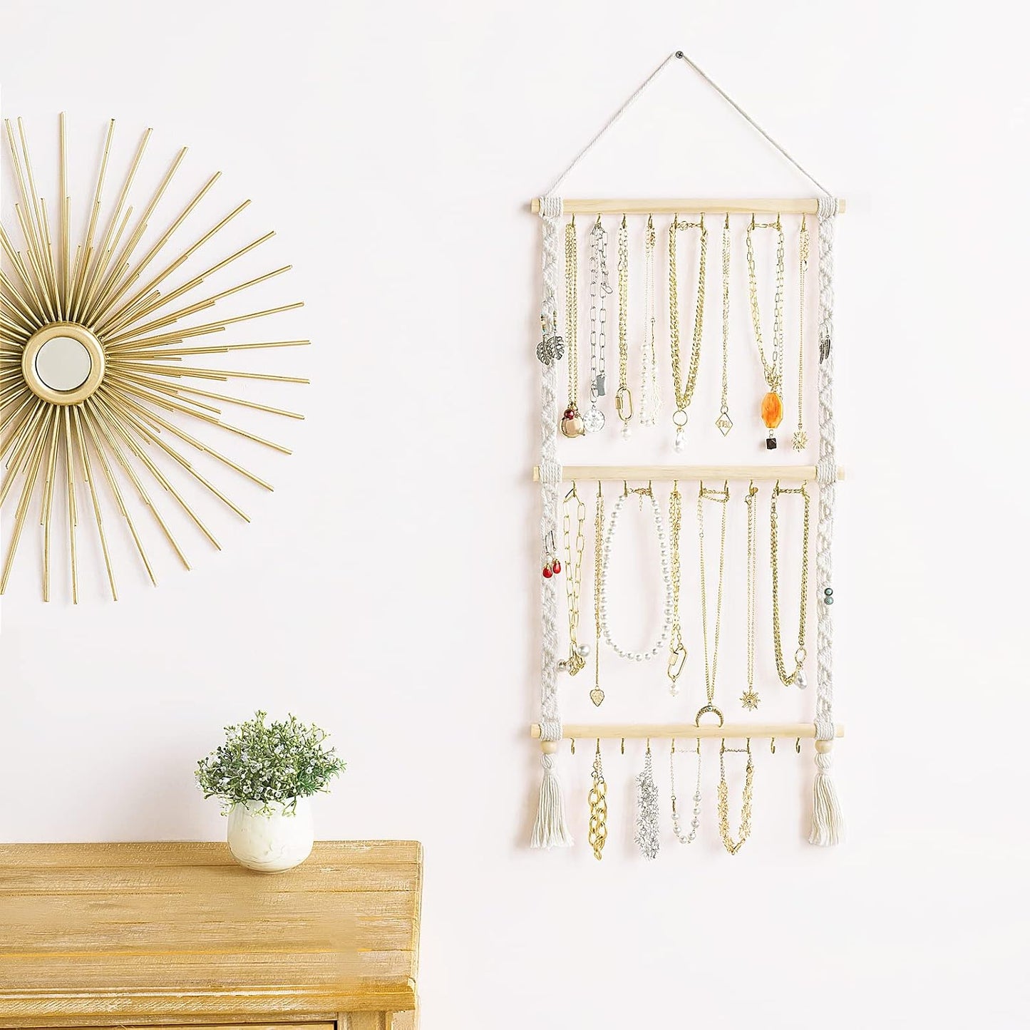Organiz. joyas colgante macramé 30 ganchos pared