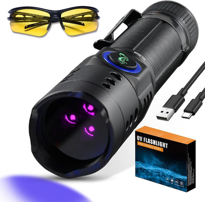 Linterna UV 365nm 20W con 3 LED para mascotas y rastreo