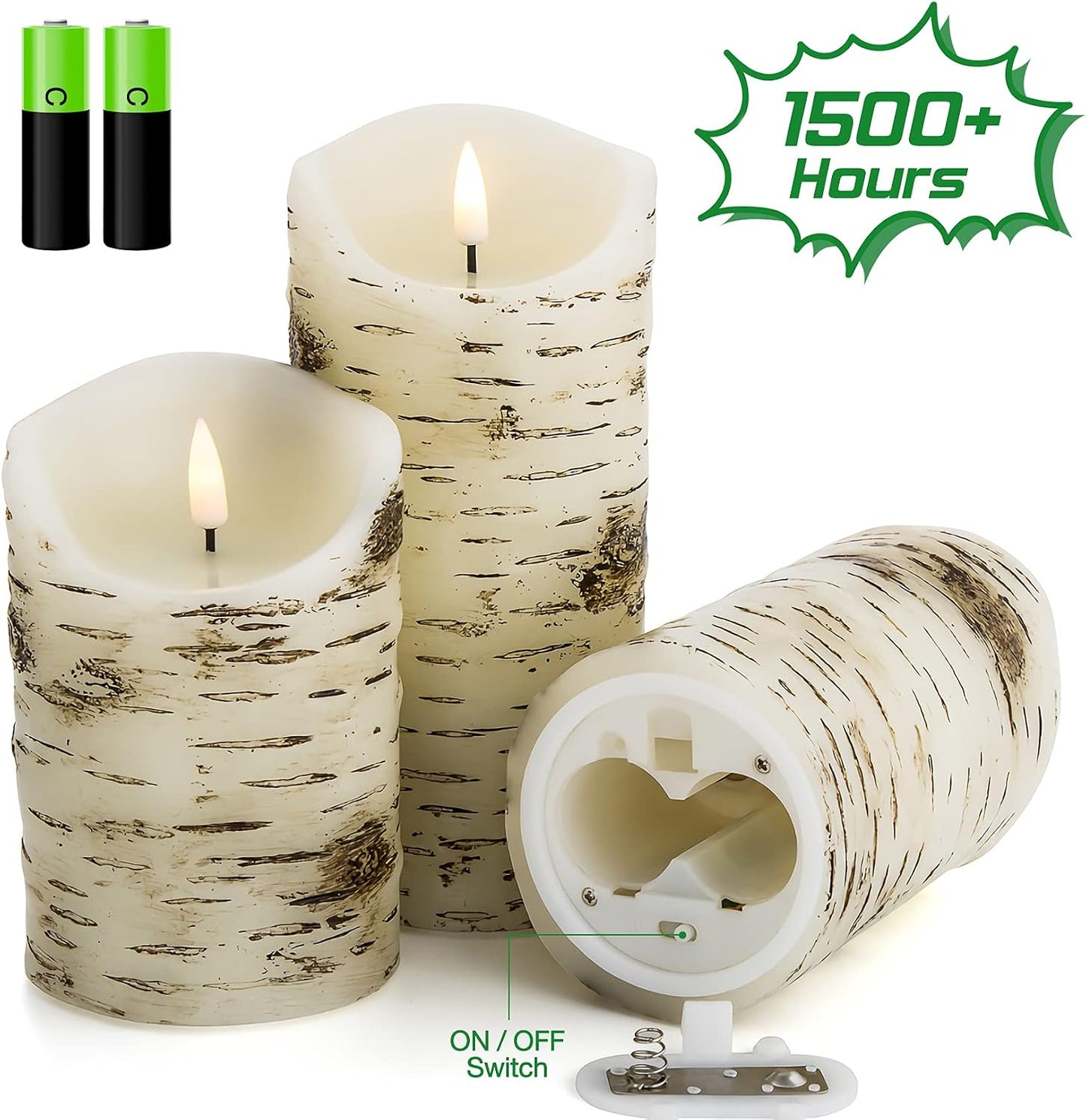 Velas pilar abedul led parpadeantes con control remoto set 3