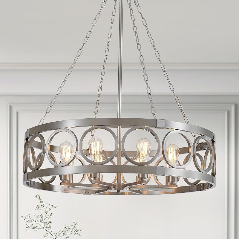 Lámpara tambor níquel cepillado 8 luces estilo rústico