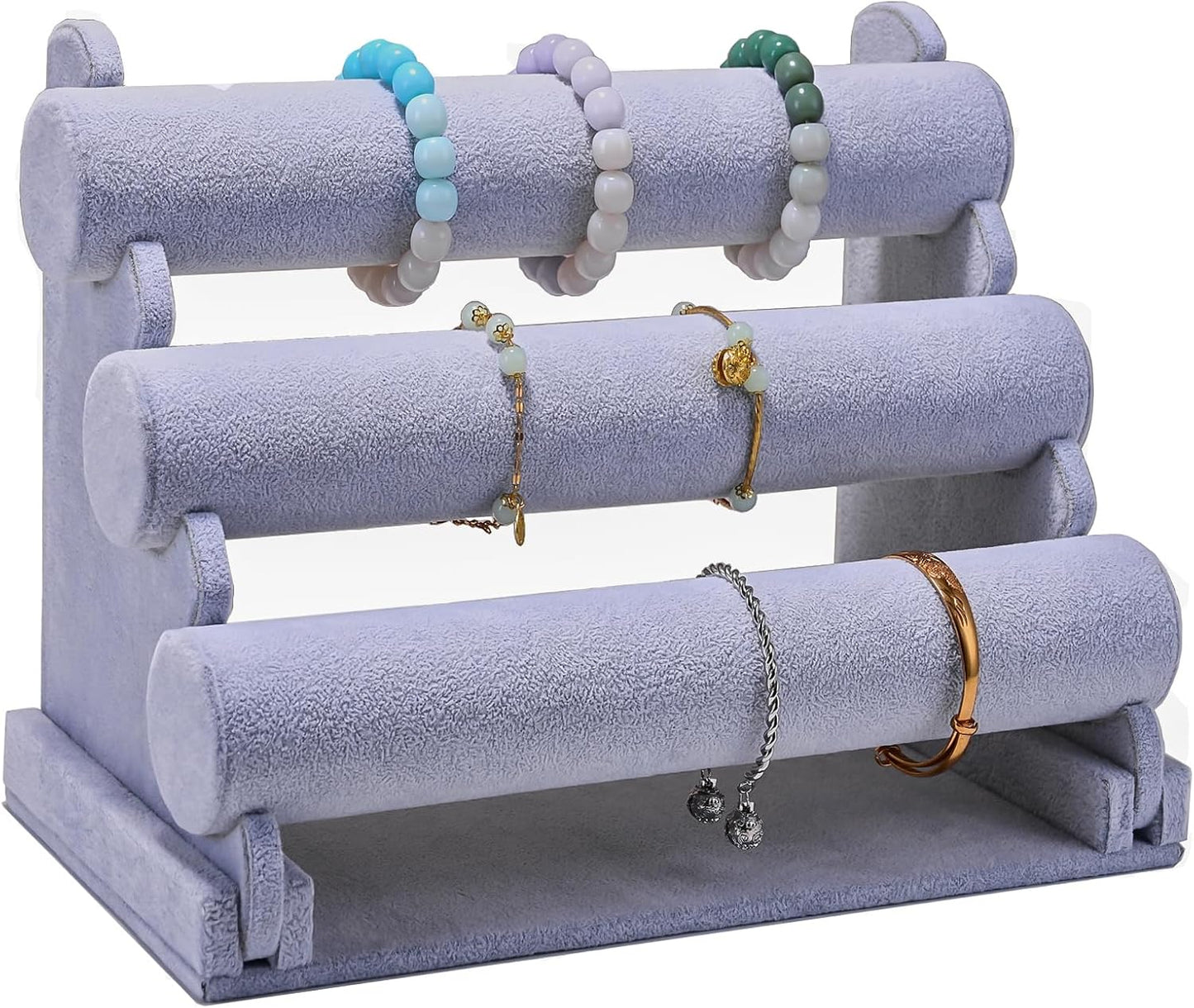 Soporte pulseras 3 niveles terciopelo estante joyas gris